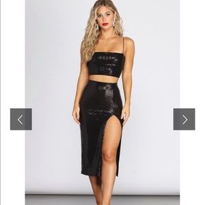 Black Sequin Two Piece Set
